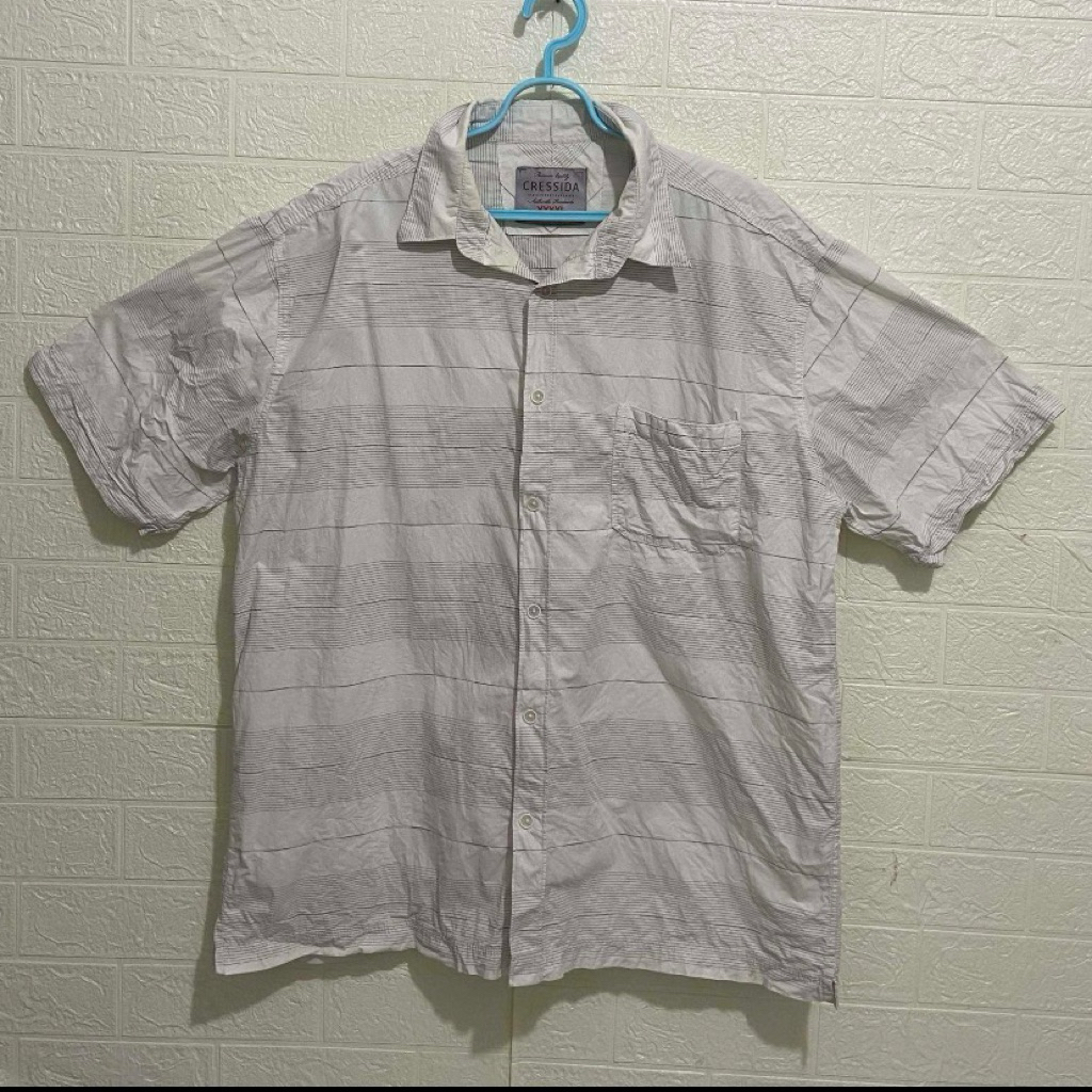 PRELOVED CRESSIDA ORI KEMEJA PUTIH GARIS2 PRIA (Size 3XL) (LD=135cm x Pj=80cm)