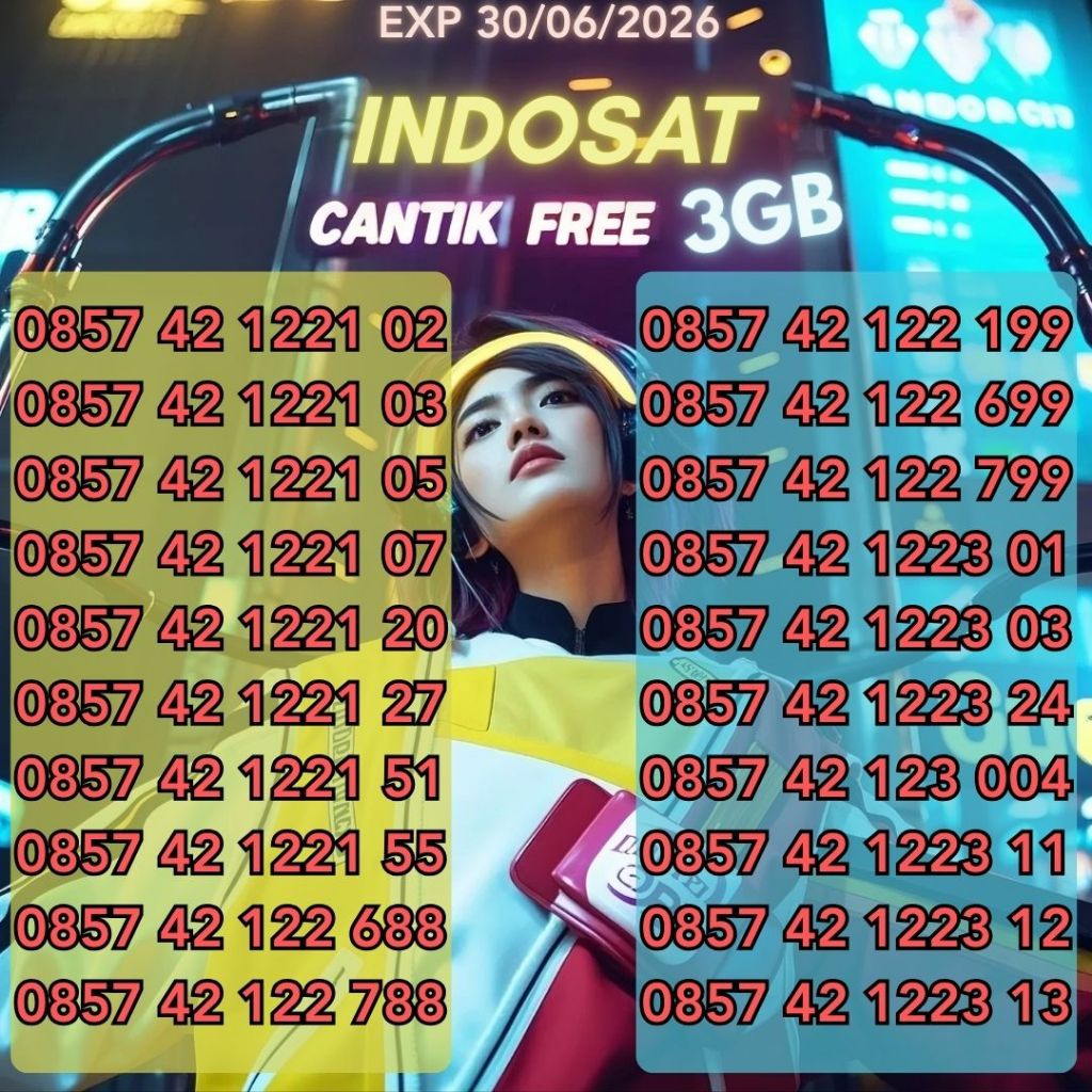 Nomor Cantik Indosat Seri 0857 42 1221 XX Bonus 3GB (DIY,JATENG,JATIM,BALI& NTT) Harga 40ribu