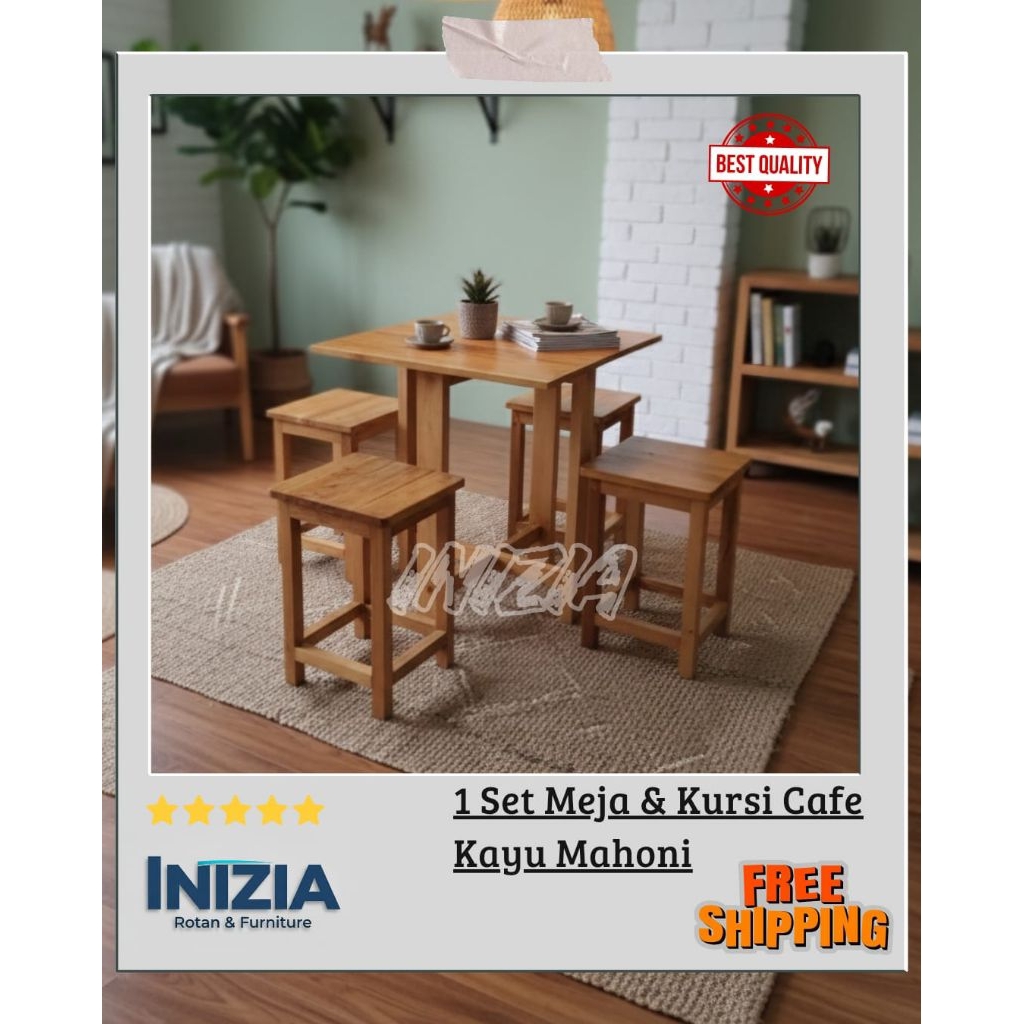 Meja makan kayu mahoni // Meja cafe kayu mahoni finishing natural
