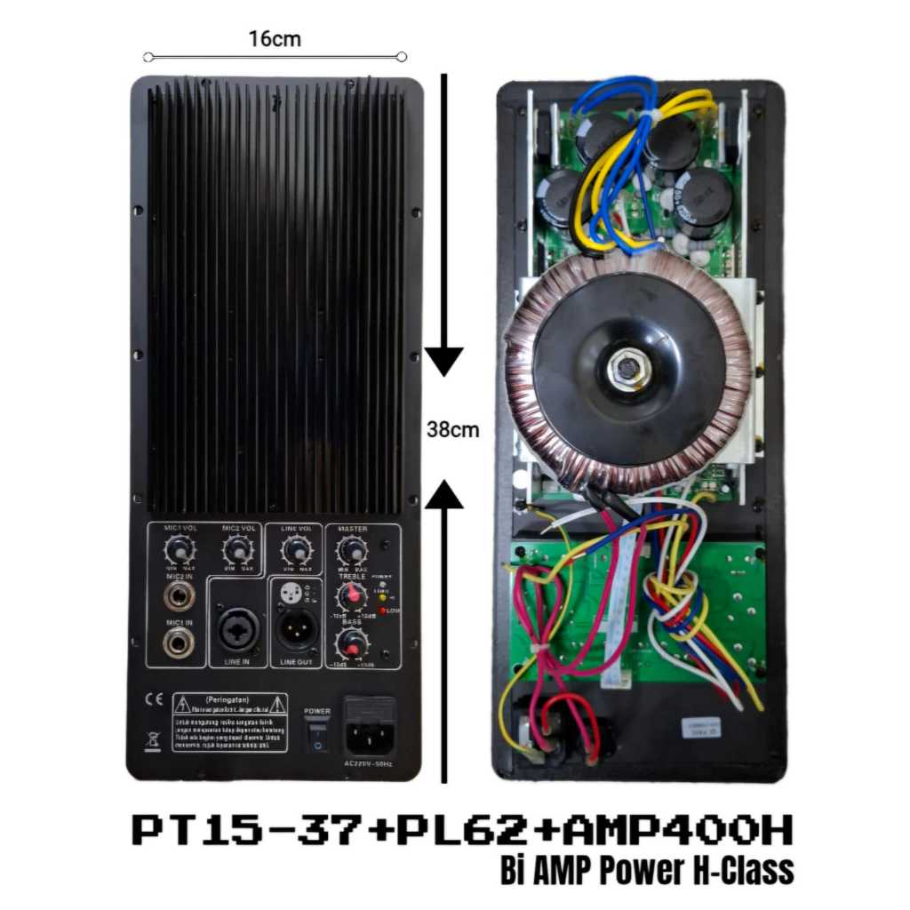 Power Kit premium H-Class AMP400H Bi-Amp PT15-37 + PL62 Modul Power Kit 400W Speaker Aktif 16x38cm