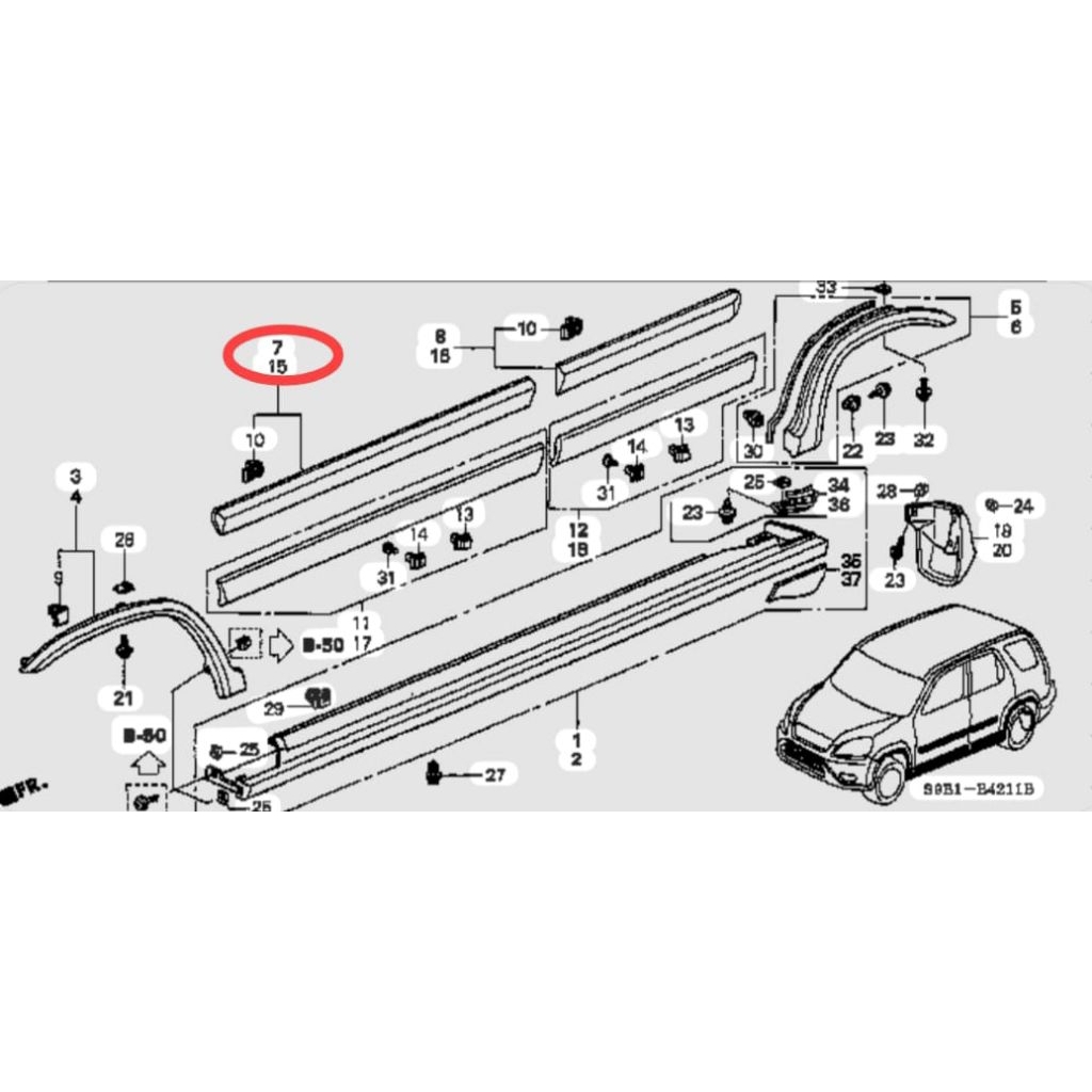 moulding garnish pintu depan honda crv gen2 2002 2003 2004 ori