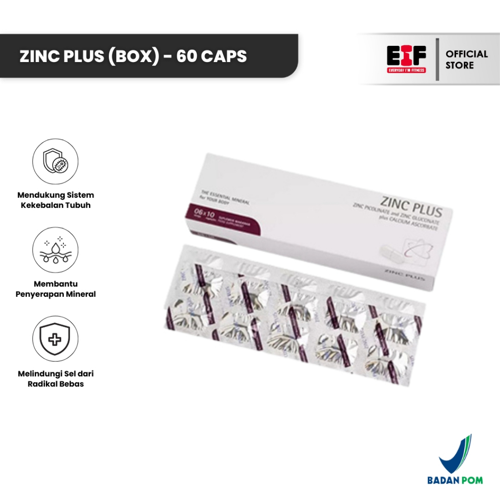 ZINC PLUS Untuk Jerawat Rambut Rontok Vitamin C [1 Box] 60 Kapsul
