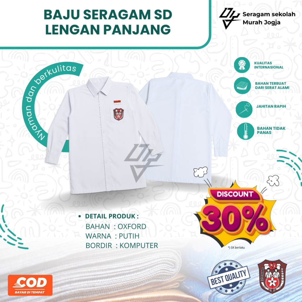BAJU SERAGAM SD LENGAN PANJANG MURAH | SERAGAM SD PUTIH LENGAN PANJANG