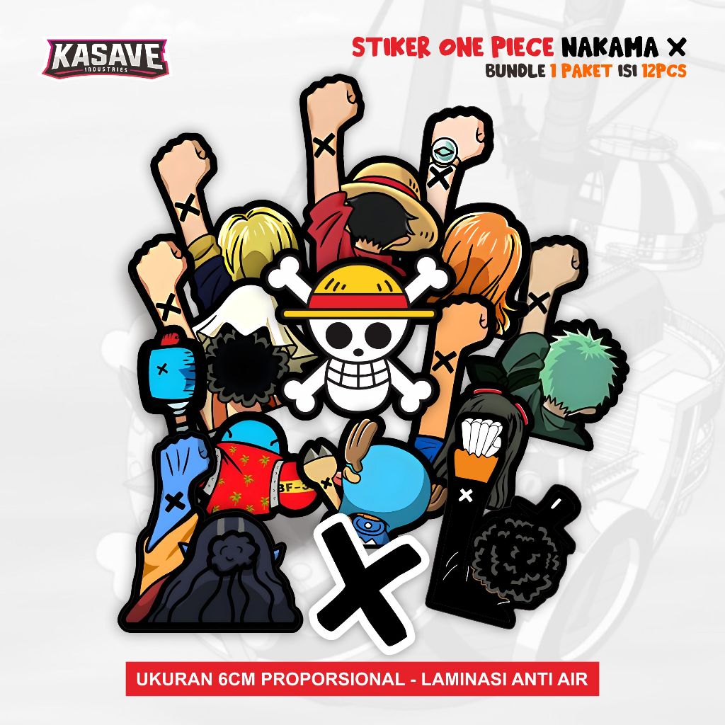 STIKER ONE PIECE NAKAMA / MUGIWARA / TANGAN X BUNDLE 1 PAKET ISI 12PCS