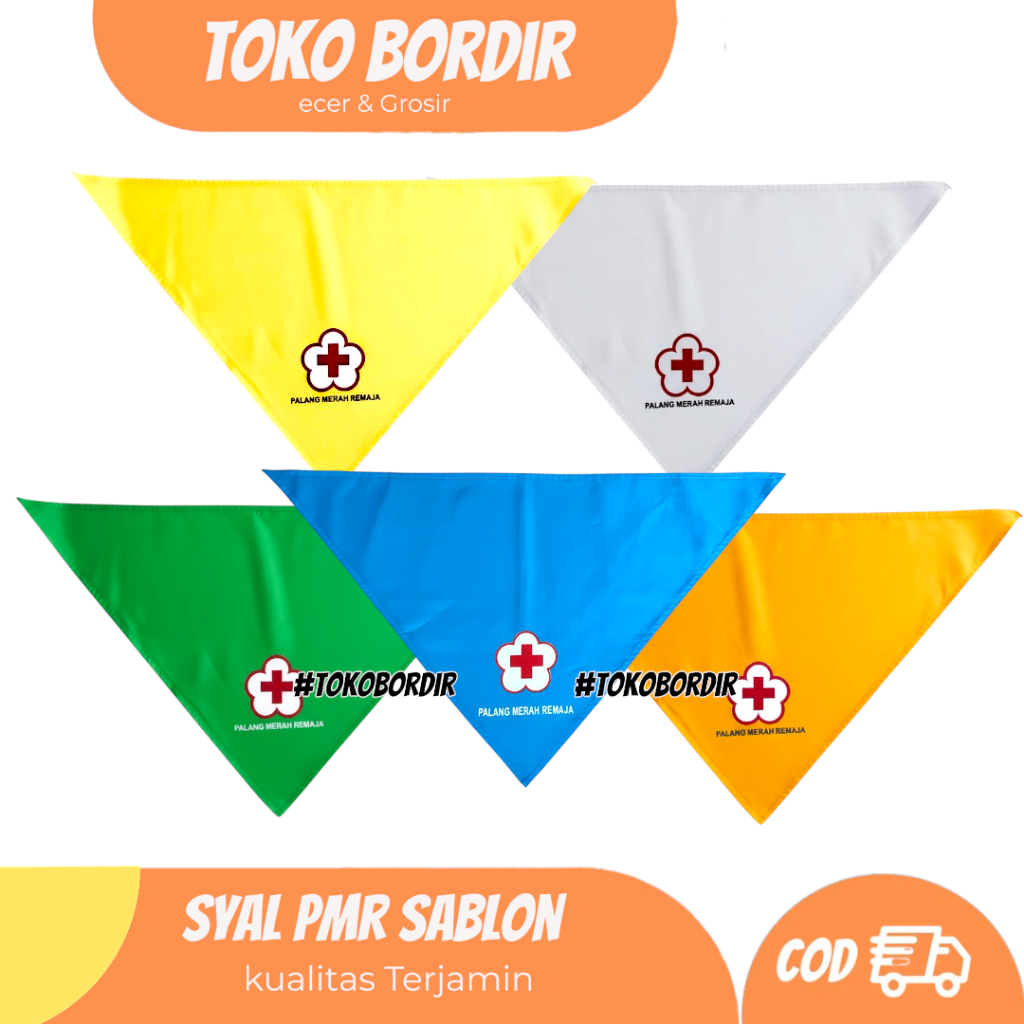 Syal PMR sablon / Slayer PMR hijau biru kuning putih sablon