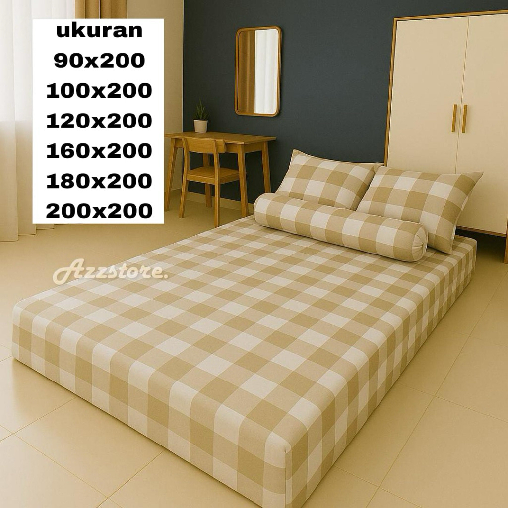 sprei motif emily khaki | sprei kotak kotak | sprei kotak aesthetic | sprei motif cantik | sprei uku