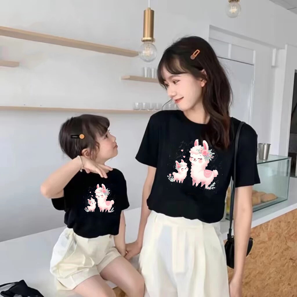 ALPACA Kaos COUPLE IBU DAN ANAK PEREMPUAN Kembaran Gambar Hewan Lucu Kesayangan Ibu Anak