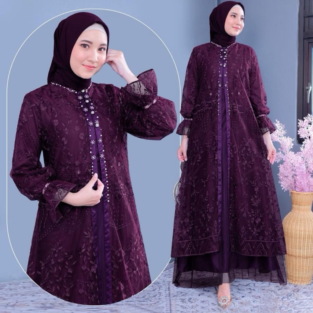 GAMIS MAXI ZENATA ( M L XL XXL ) JUMBO GAMIS LEBARAN MODEL TERBARU GAMIS BRUKAT KOMBI SATEN VELVET G