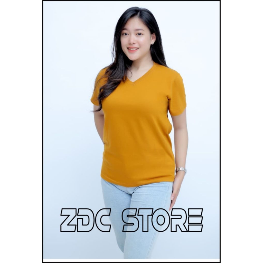 KAOS WANITA MODEL V NECK MOTIF POLOS//BAHAN CATUN COMBED 24S