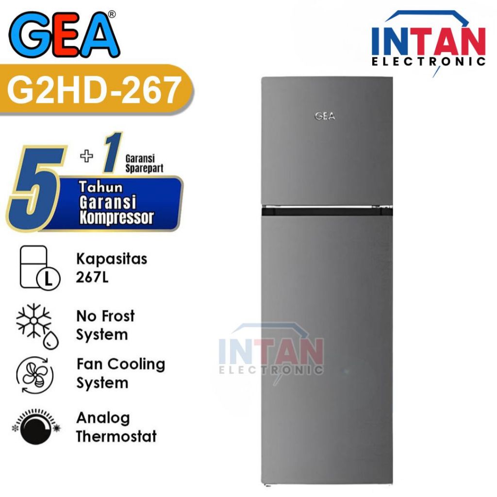 KULKAS GEA 2 PINTU KAPASITAS 267 LITER G2HD-267 / KULKAS G2HD267 INOX MEDAN