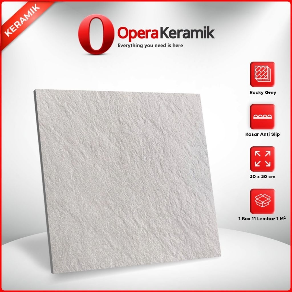 Keramik Lantai Kasar 30x30 Rocky Grey