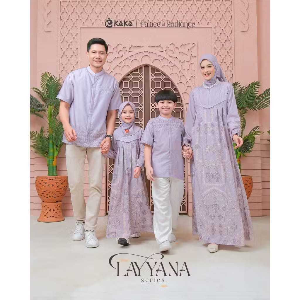 KEKE - SARIMBIT LEBARAN 2026 LAYYANA SERIES WARNA LILAC BUSANA MUSLIM COUPLE FAMILY SET 2026