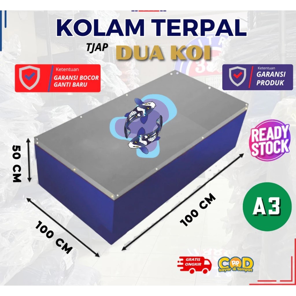 Terpal A3 Kolam Ikan Kotak 200x100x50 - 100x200x50 - 2x1x05 - 1x2x05 - 100x200x100 - 200x100x100 - 1