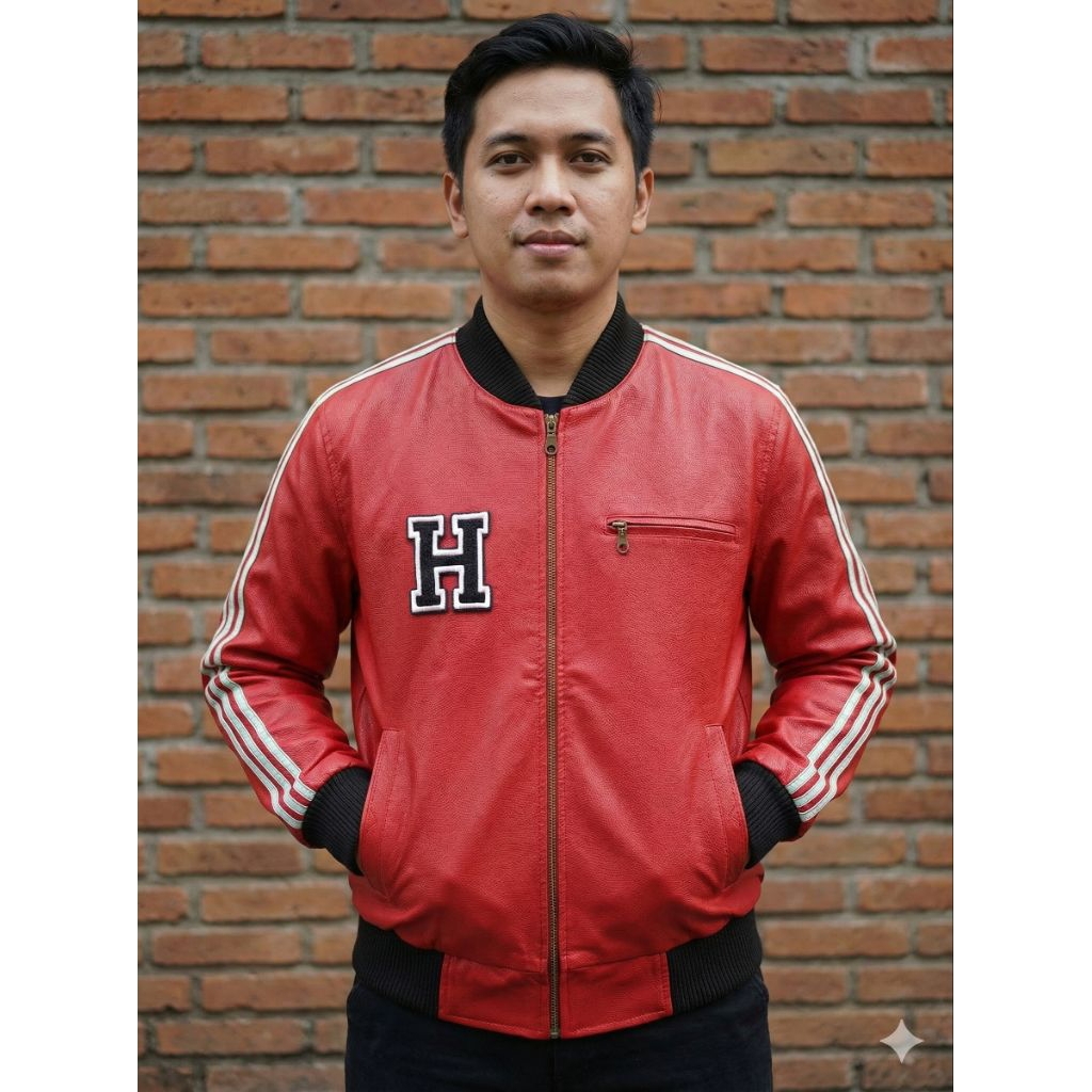 jaket kulit asli 100% MODEL BOMBER ADIDAAS H size m