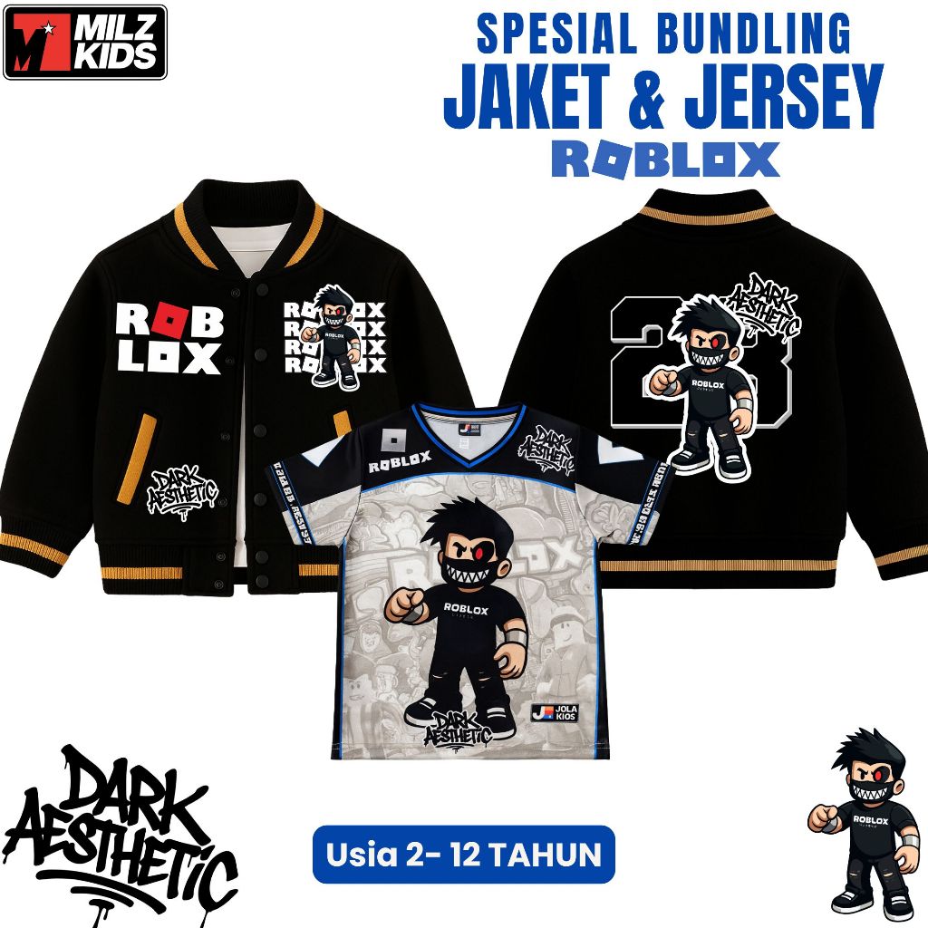 MILZKIDS Spesial Bundling Jaket Baseball Anak Dan Jersey Roblox anak UNISEX Usia 2 - 12 Tahun