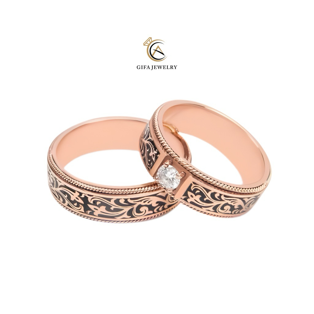 Gifa Jewelry Cincin Kawin Rustic Rose Gold Cincin Tunangan Batik Laser GF100