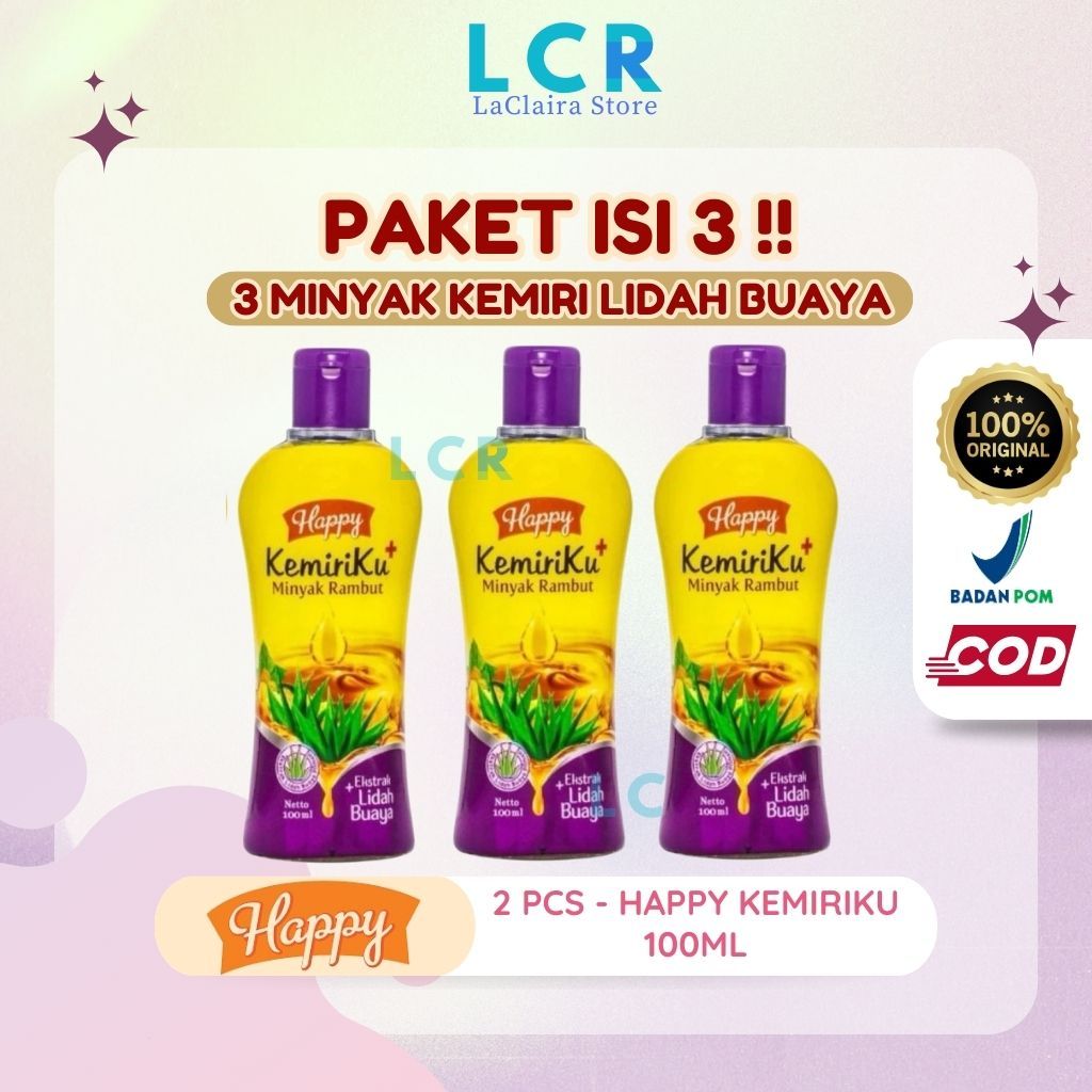( ISI 3 LIDAH BUAYA )Minyak Rambut Happy Kemiriku 100ml - Ekstrak Lidah Buaya /PerawatanRambut