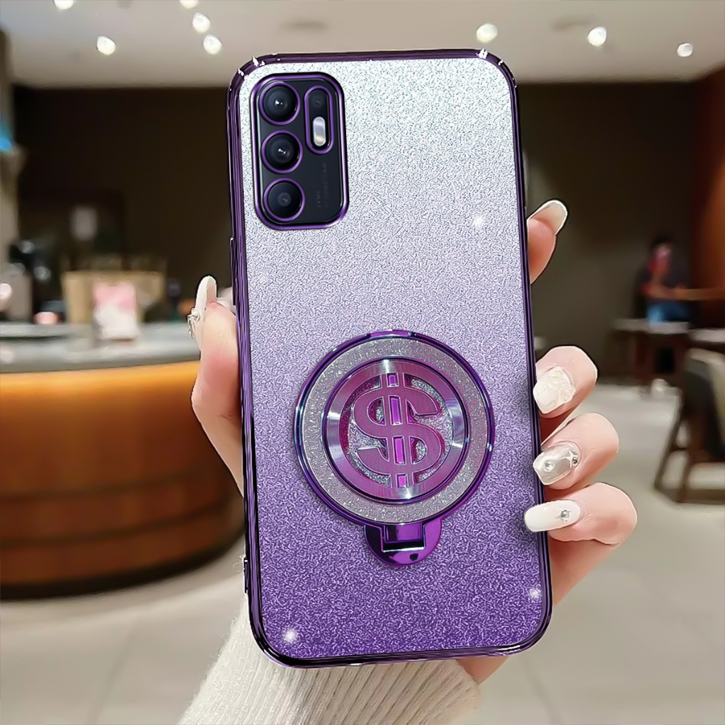 Soft Case Oppo Reno 6 4g Luxury Glitter Plating Clear With Ring Holder Premium