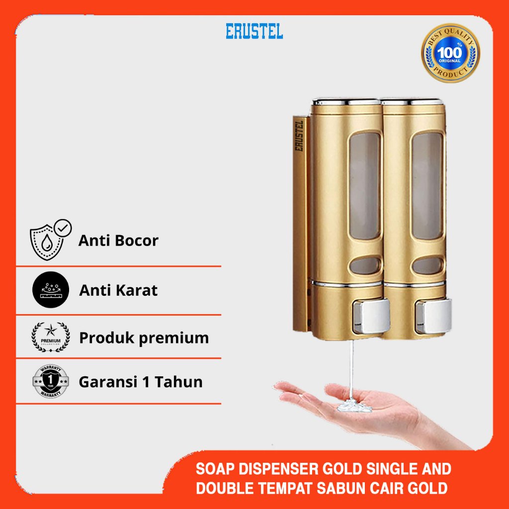 Dispenser Sabun Cair Tempel Dinding Double Gold Luxury Hotel Series Tempat Sabun Cair Anti Bocor