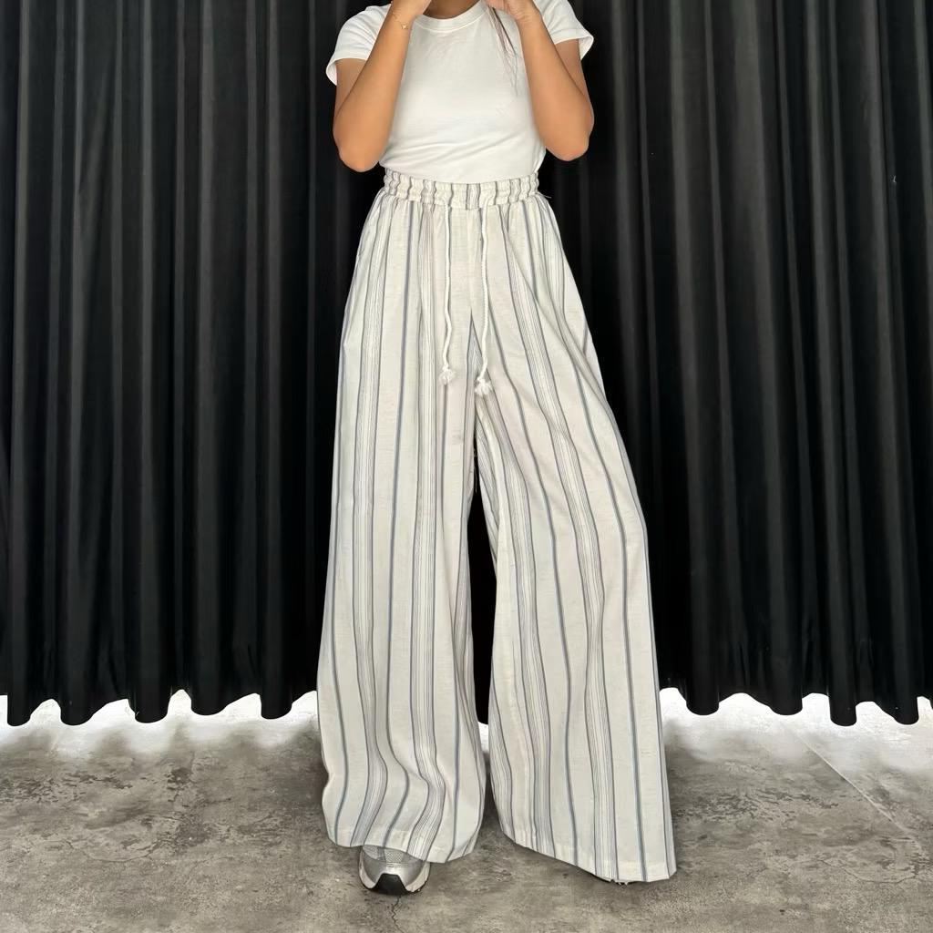 Celana Kulot Wanita Motif Garis Pinstripe | Celana Panjang Baggy Linen Kerja Kantor Kuliah | Everyda