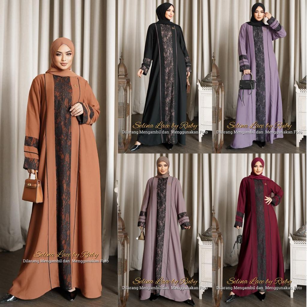 SELINA LACE AMORE BY RUBY GAMIS ABAYA TURKI TERBARU MIX BRUKAT LACE TENGAH MEWAH TERKINI COD BUSUI