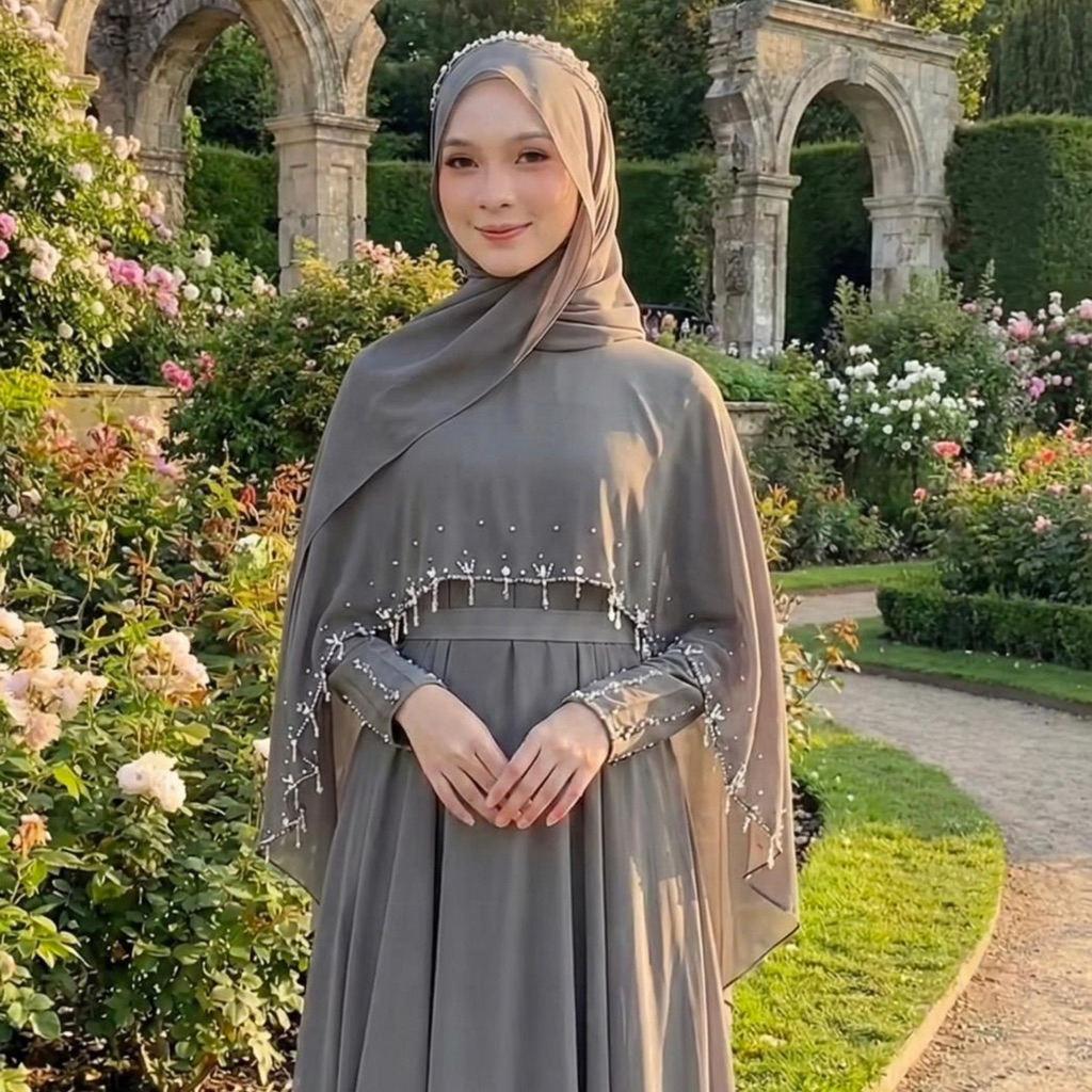 GAMIS MEWAH SYARI CAPE BORDIR CERUTY BABYDOLL - DRESS PESTA LEBARAN