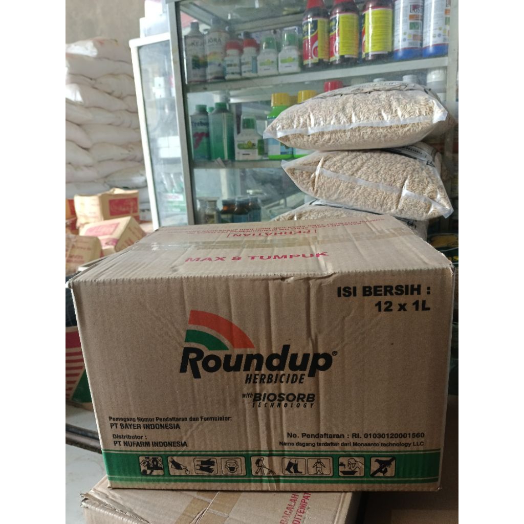 Herbisida ROUNDUP 486 SL 1 Liter GROSIR 1 DUS (12 Botol) | Obat Gulma Glifosat Ampuh Cepat Mati