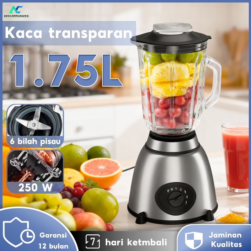 Tixx Blender Mini 1.75L - Blender Bumbu Dapur, 6 Bilah Pisau Unggul untuk Haluskan Bumbu & Buah