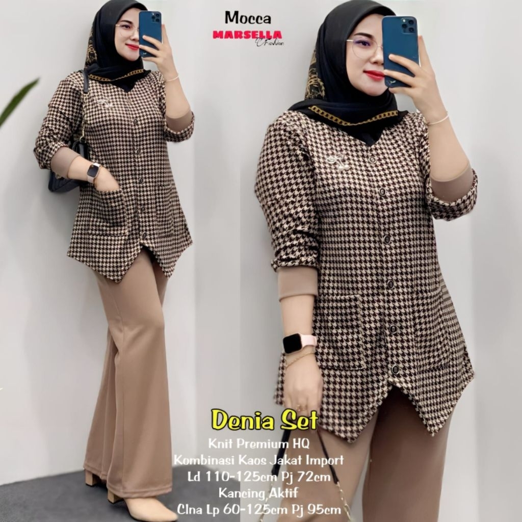 Denia one set tunik long kaos kotak kotak ori marsela celana highwiast kulot tunik jumbo ld 120 xl x