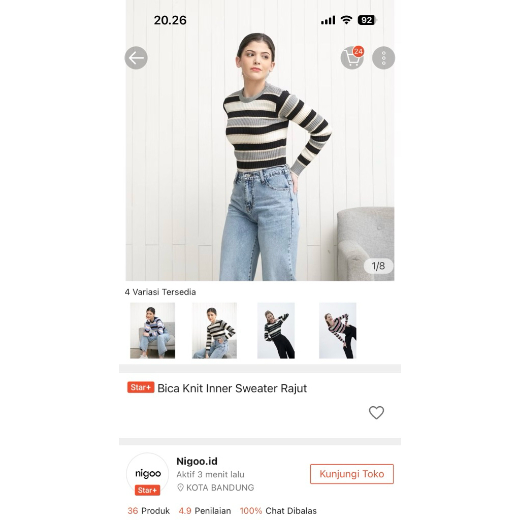 (PRELOVED) Atasan Sweater Rajut Wanita Reguler Garis Garis Kondisi 90% - Bica Knit Nigoo.id