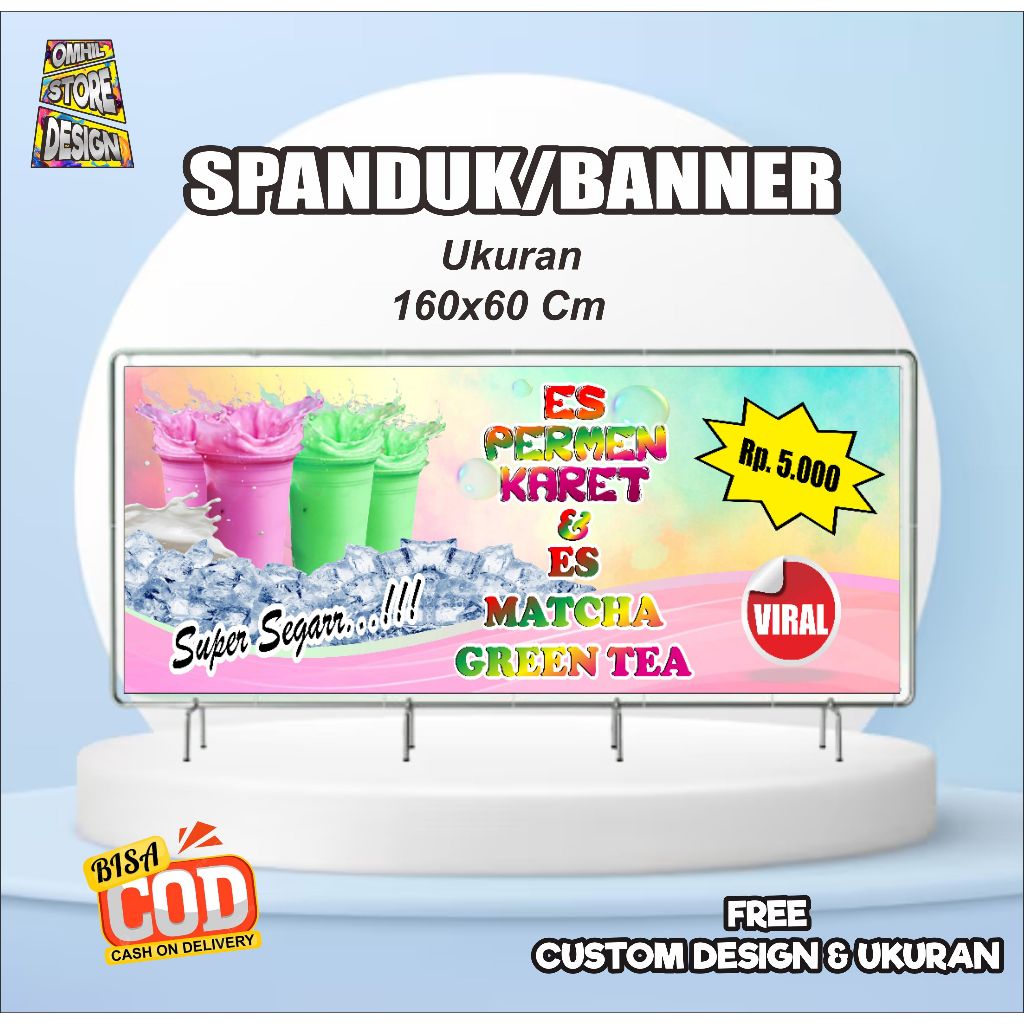 Spanduk Banner 160X60CM Es Permen Karet Bisa Custom Ukuran Dan Design