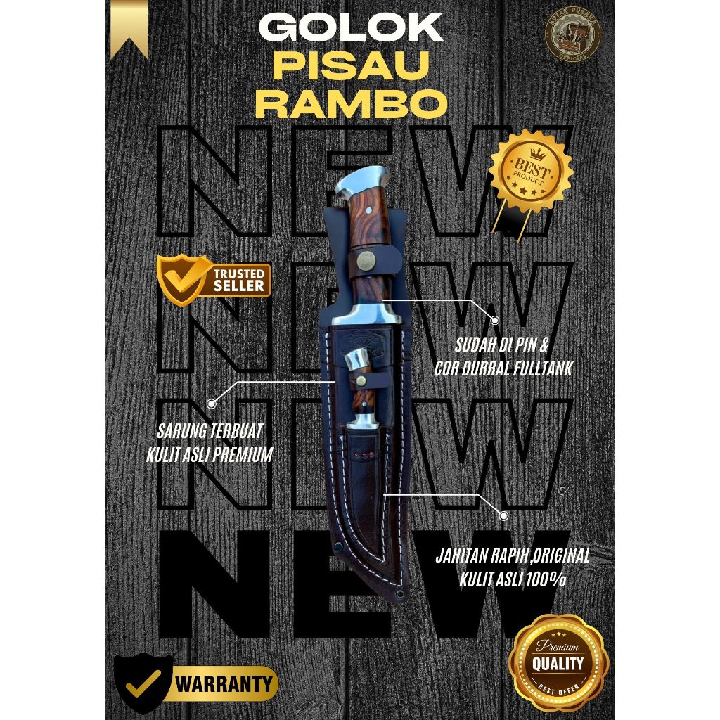 [KOTAK_PUSAKA] PISAU SURVIVAL RAMBO PISAU BAJA SUPER TAJAM 25cm Bahan Baja Per SUP9 Asli Original
