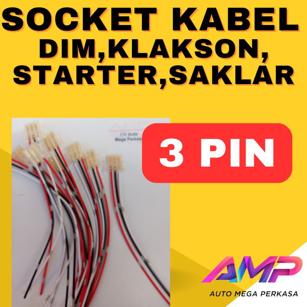 SOKET 3 PIN MOTOR DIM KLAKSON SEIN MURAH KABEL STARTER SAKLAR LAMPU UNIVERSAL