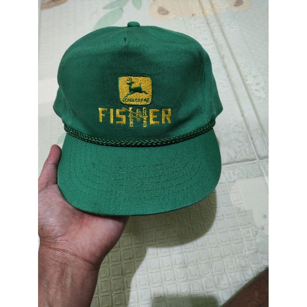Jhon deere fisher Topi vintage tali kapal A frame embos KC