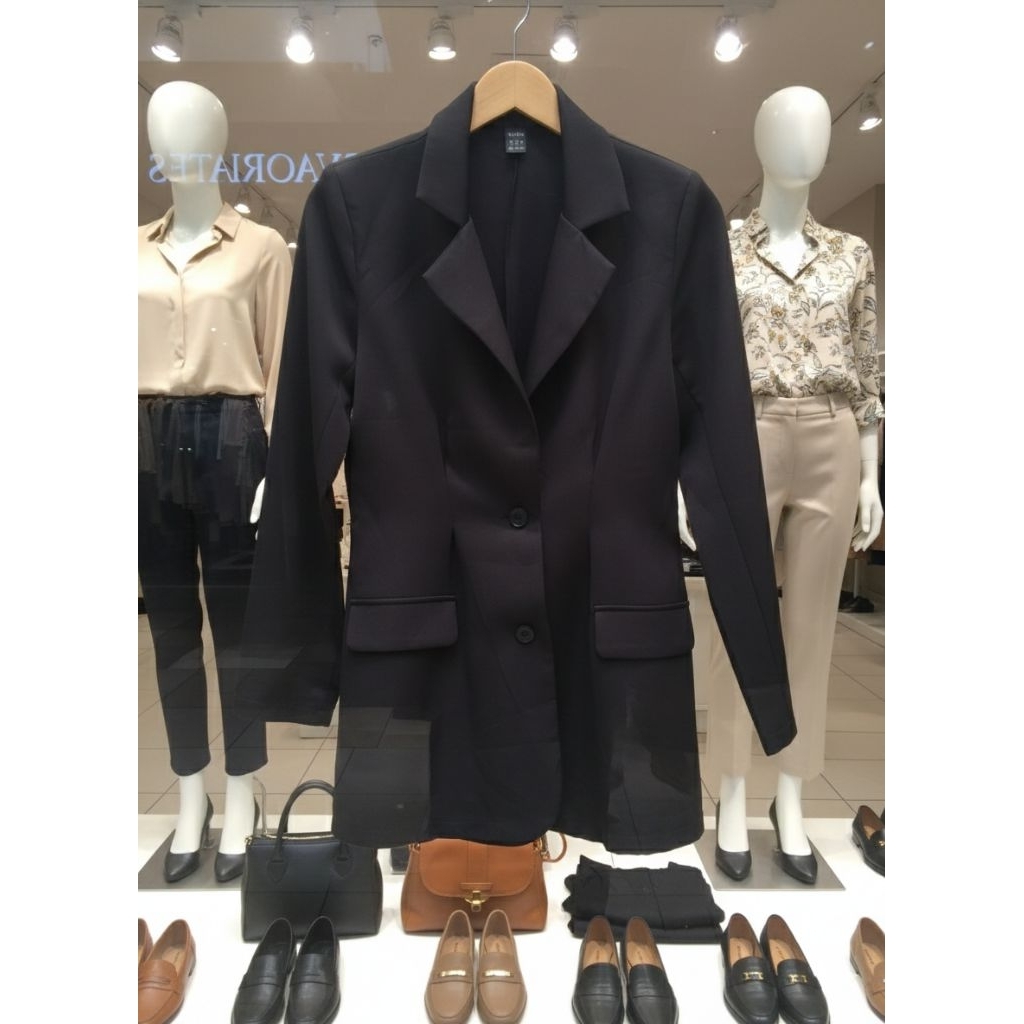 SHEIN blazer seragam Dior berwarna hitam ukuran US 2 UK 6
