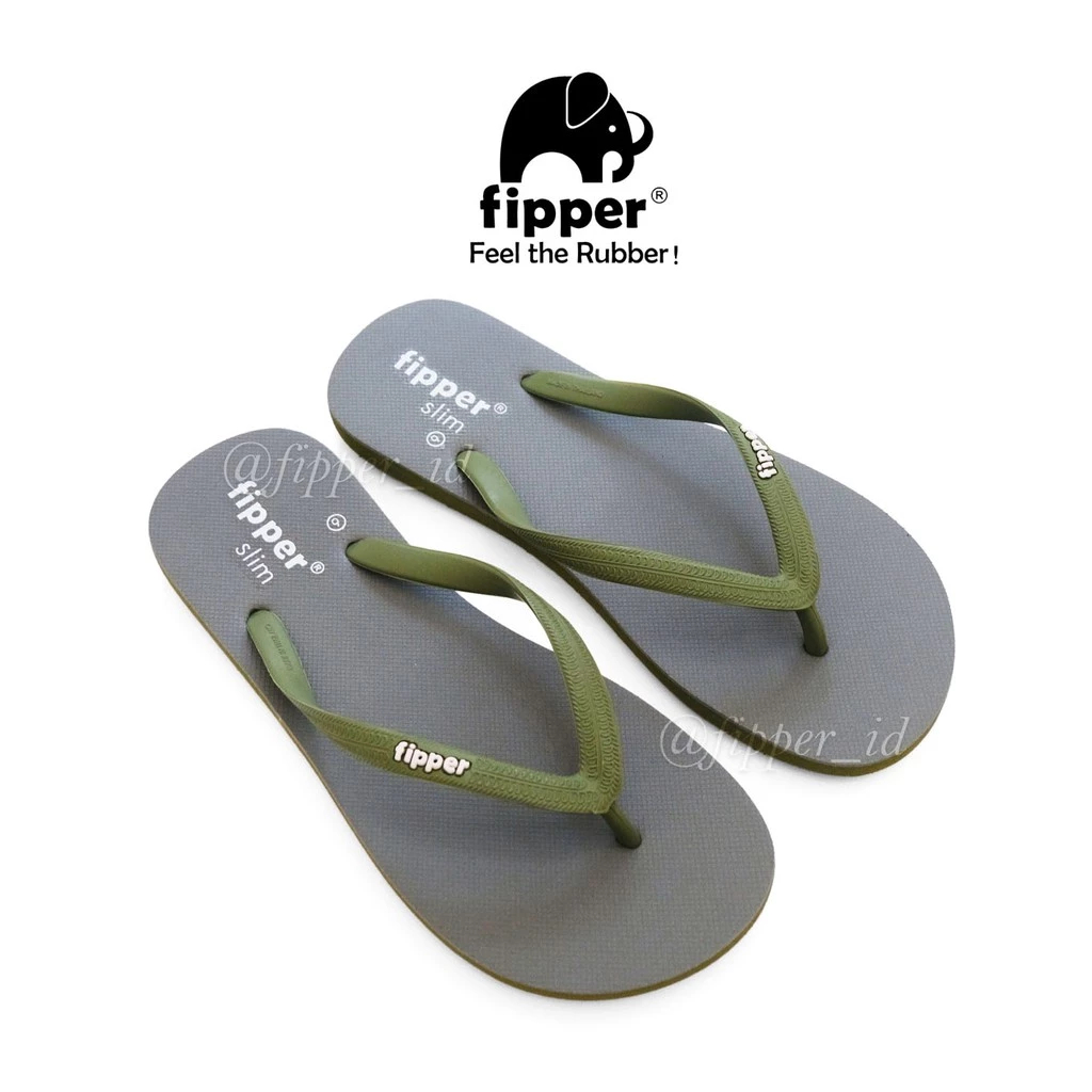 FIPPER SLIM Grey Light / Green Army - sandal jepit wanita