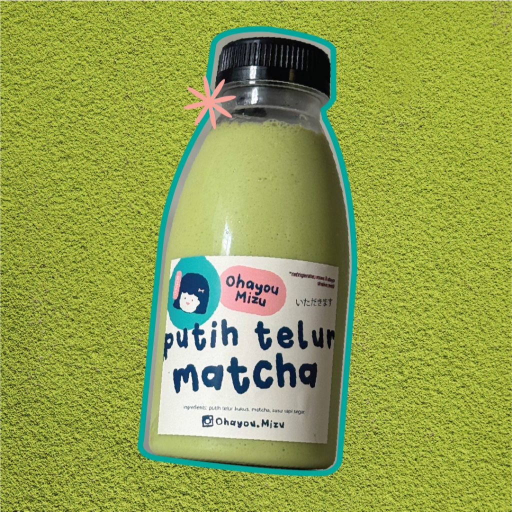 Minuman Protein Putih Telur + Matcha, Susu Putih Telur Matcha, jus putih telur