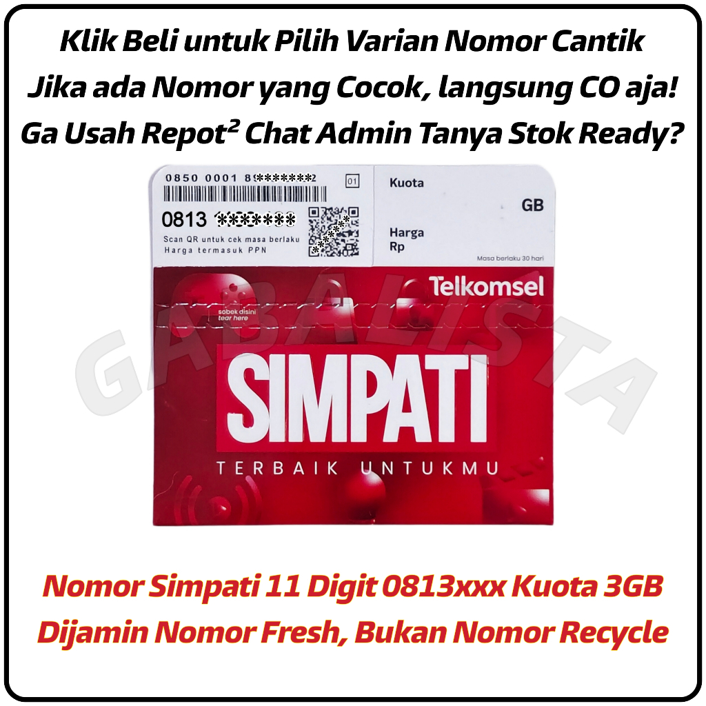 #S3B Nomor Cantik Simpati 11 Digit Kuota 3GB Kartu Perdana Telkomsel Prabayar