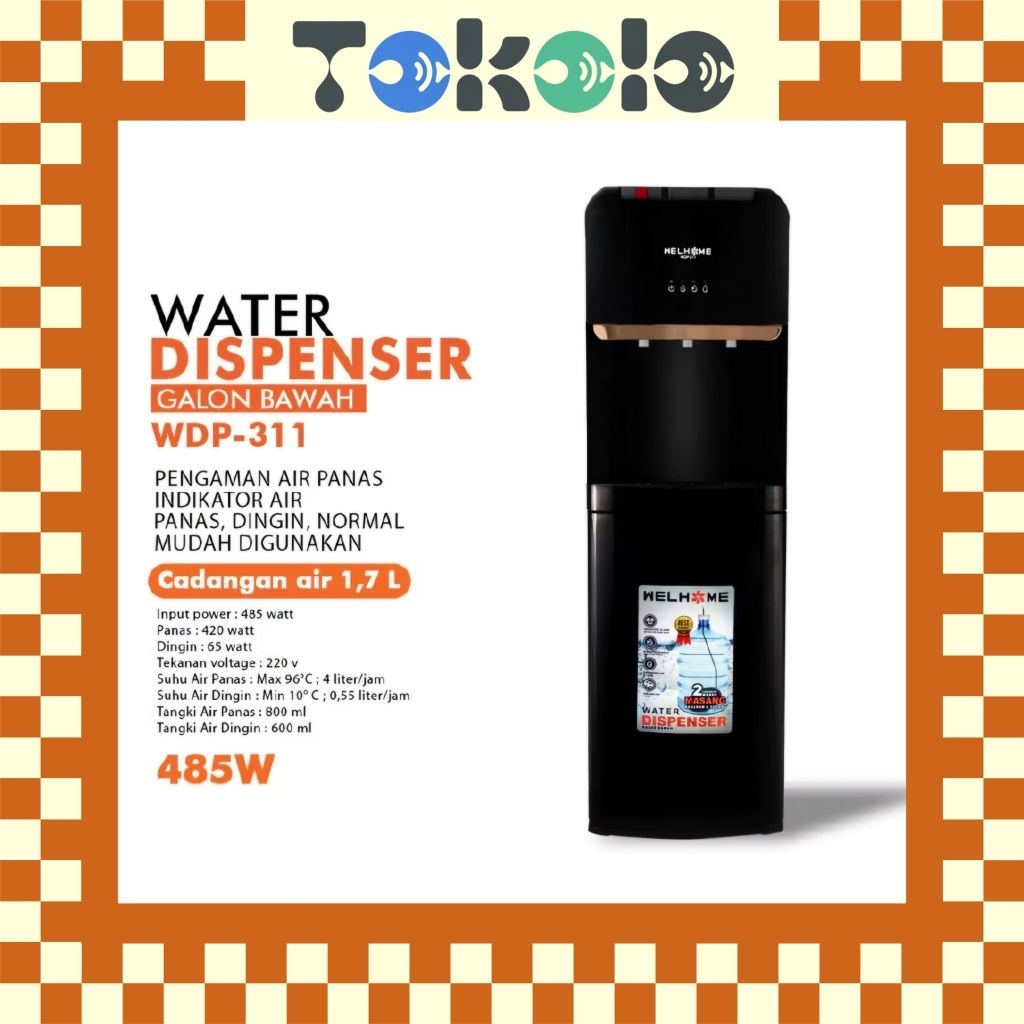 Dispenser Welhome WDP-311 Galon Bawah - Dispenser Galon Bawah Panas, Dingin & Normal