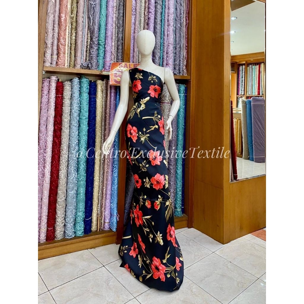 Kain Satin Bridal Print Motif Bunga / Saten Bridal Print