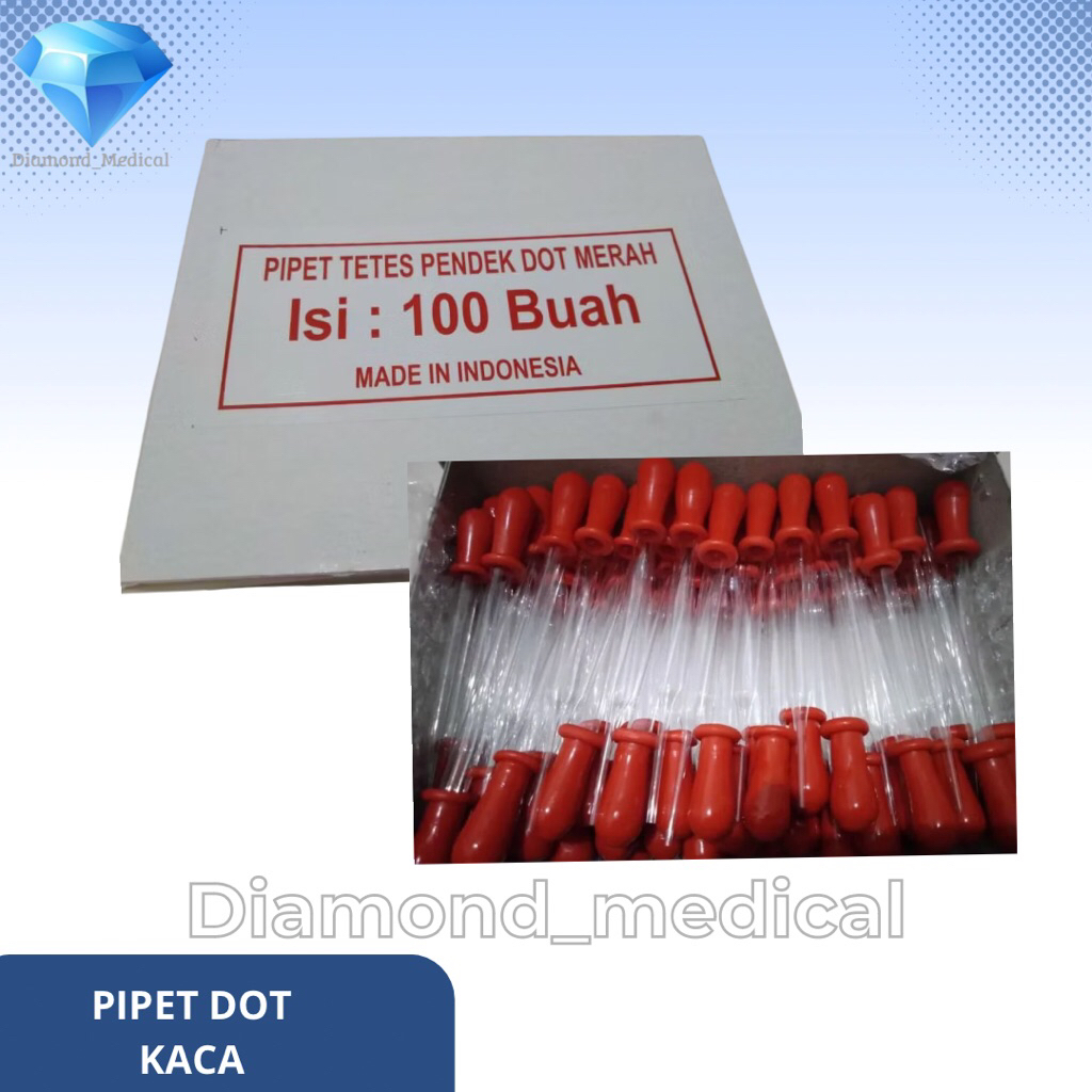 pipet tetes pipet kaca pendek 9 cm 9cm dot merah isi 100