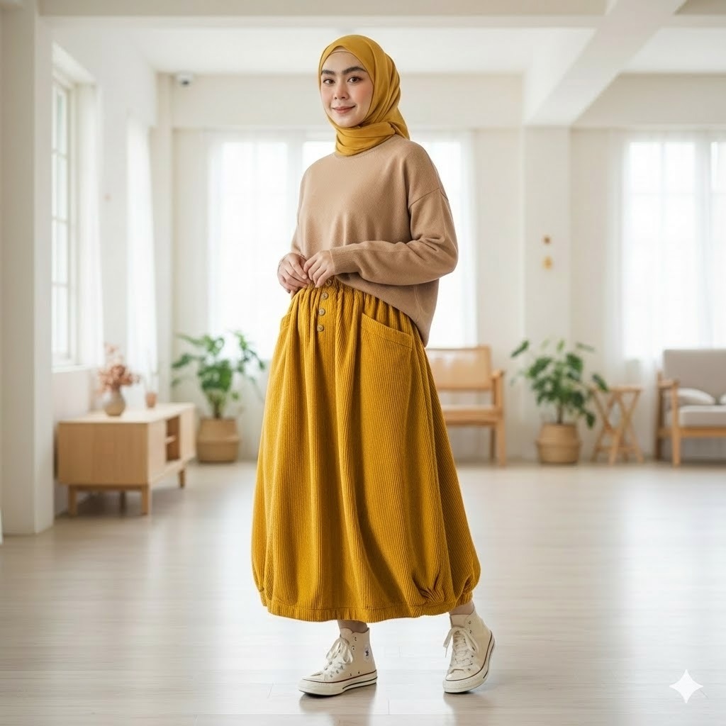 Rok Midi Corduroy Lipat Karet ROK PANJANG MAXI CORDUROY CORDURAY CORDORAI CODORAY KODORAI KODUROI KO