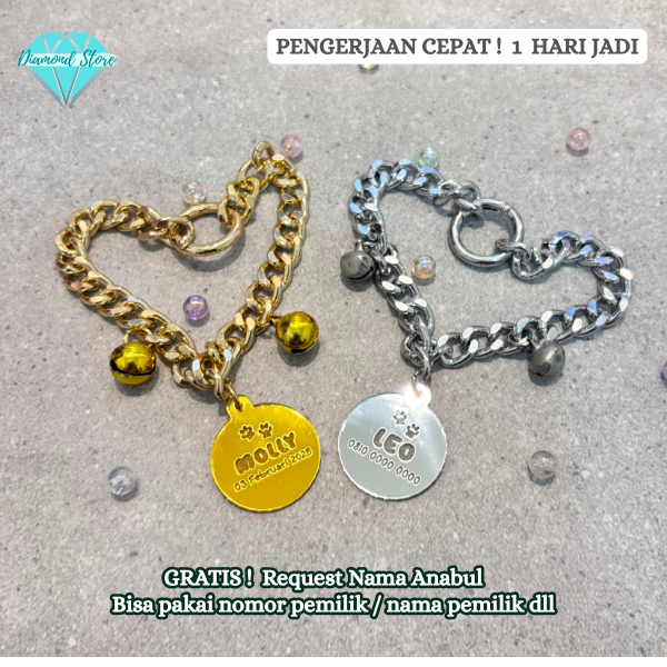 Kalung Kucing Tali Rantai Custom Nama / Kalung Anjing Custom Nama Kalung Kucing custom nama