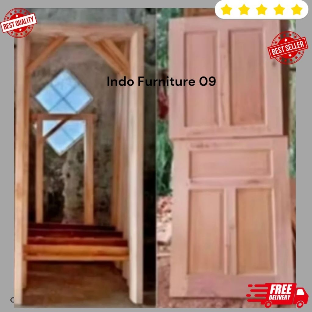 Daun pintu dapur belah atas bawah dan kusen 1set kayu mahoni