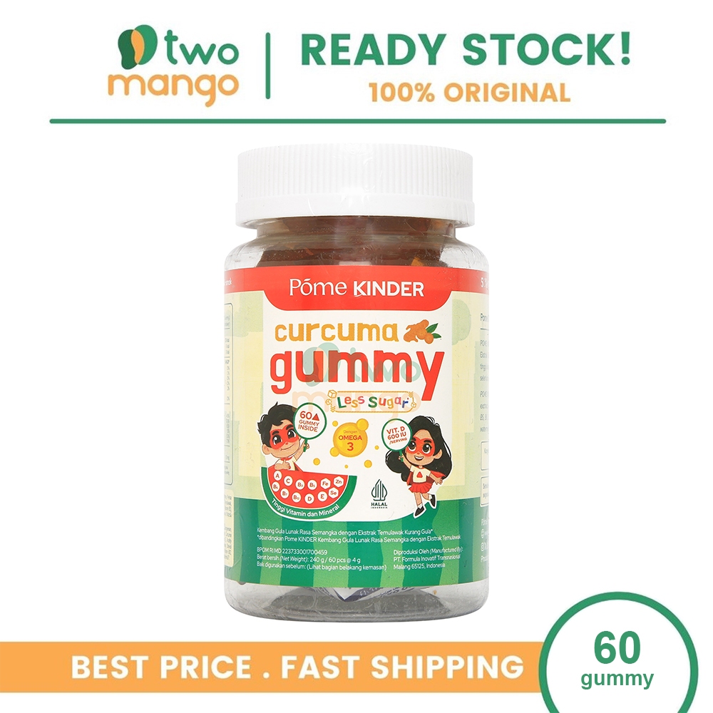 POME KINDER LESS SUGAR BOTOL KEMASAN 60 GUMMY | Gummy Curcuma, Minyak Ikan, Fish Oil, Omega 3, Imuni