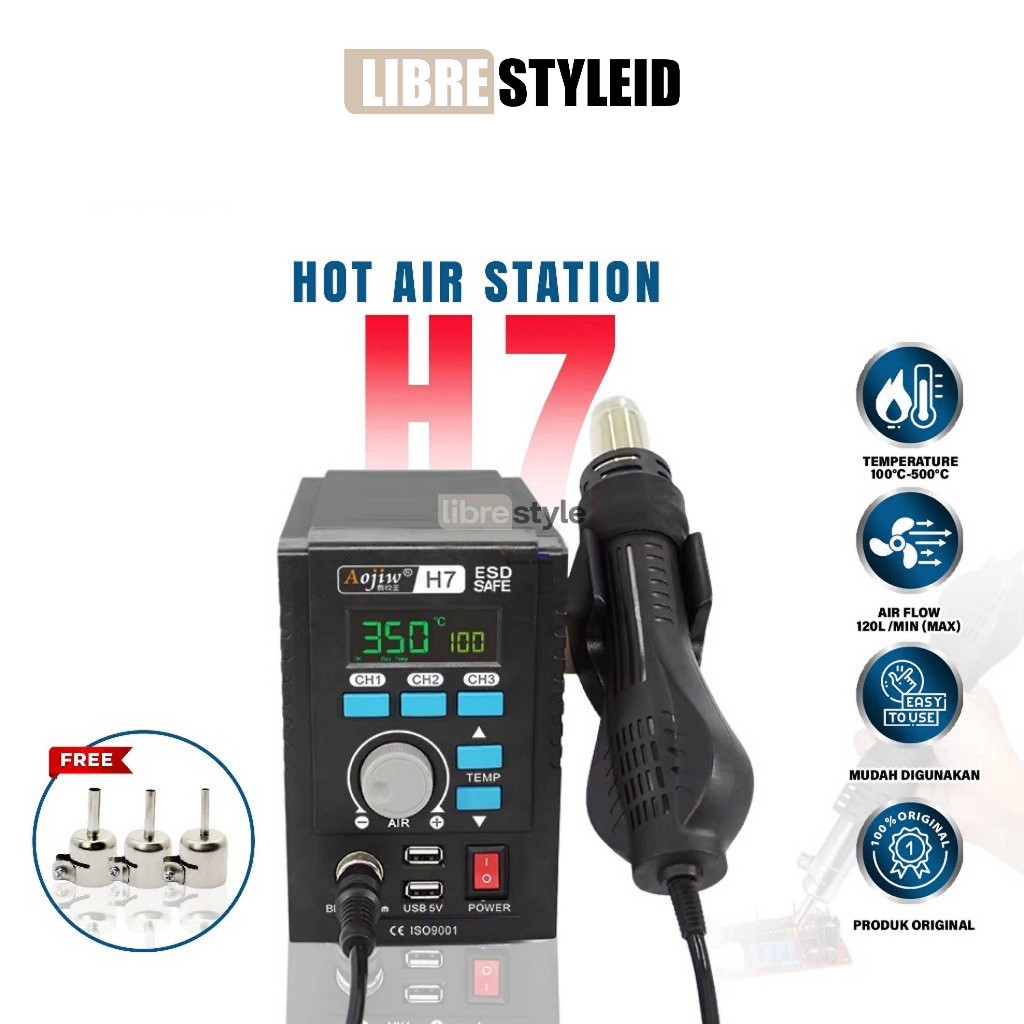 AOJIW H7 Hot Air Station Original – Blower Solder Uap untuk Servis HP & PCB