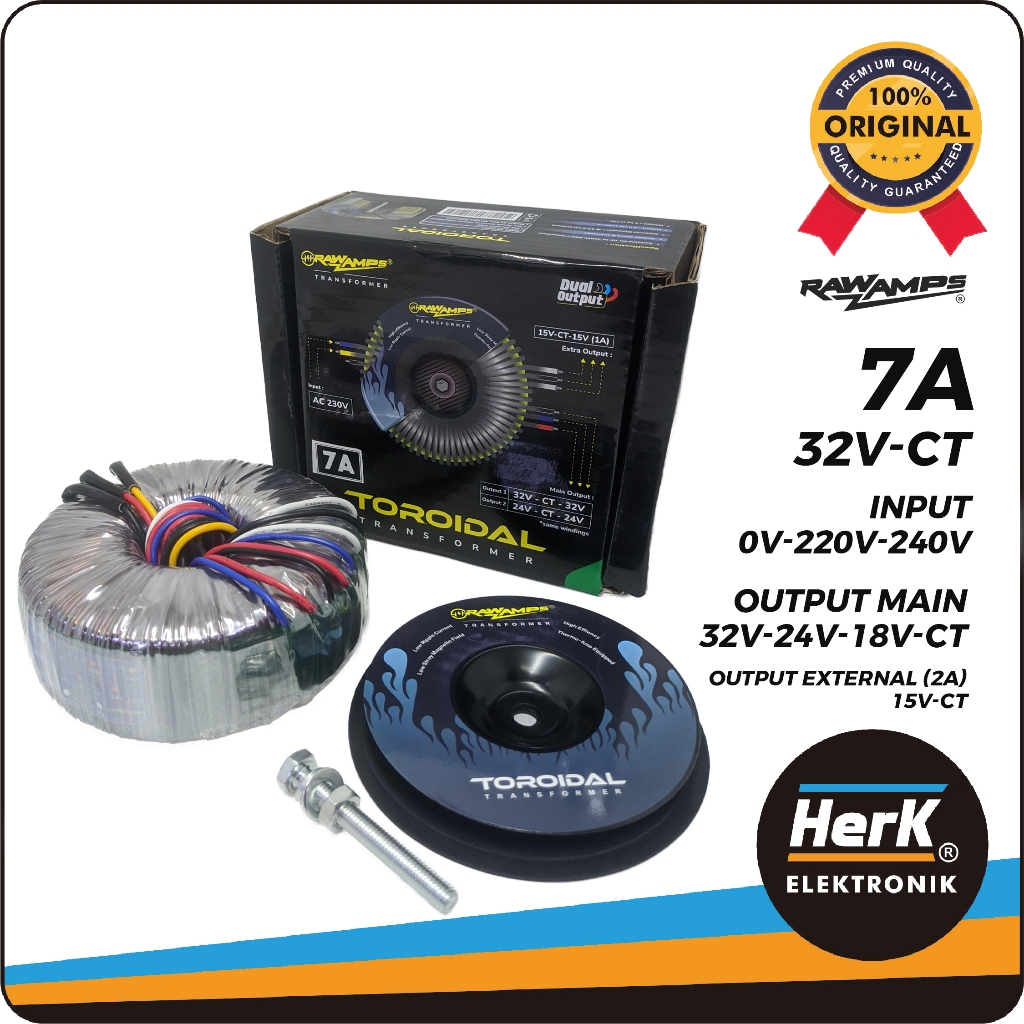 Audio Travo Trafo Toroid Donut 7A 32V 24V CT RawAmps Premium untuk PSU & Audio dengan Perlindungan O