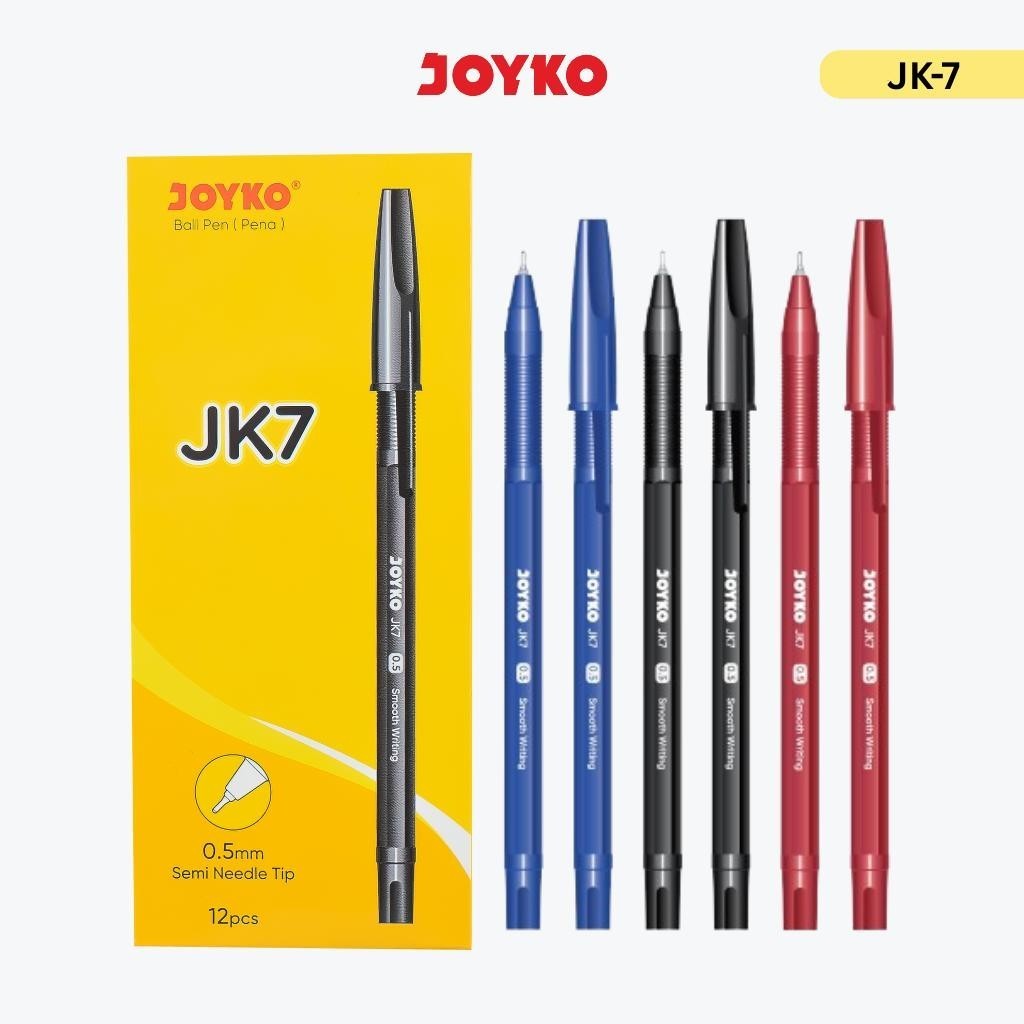 JOYKO JK-7 ISI 12 PCS PULPEN JK7 JOYKO PENA HITAM BIRU MERAH