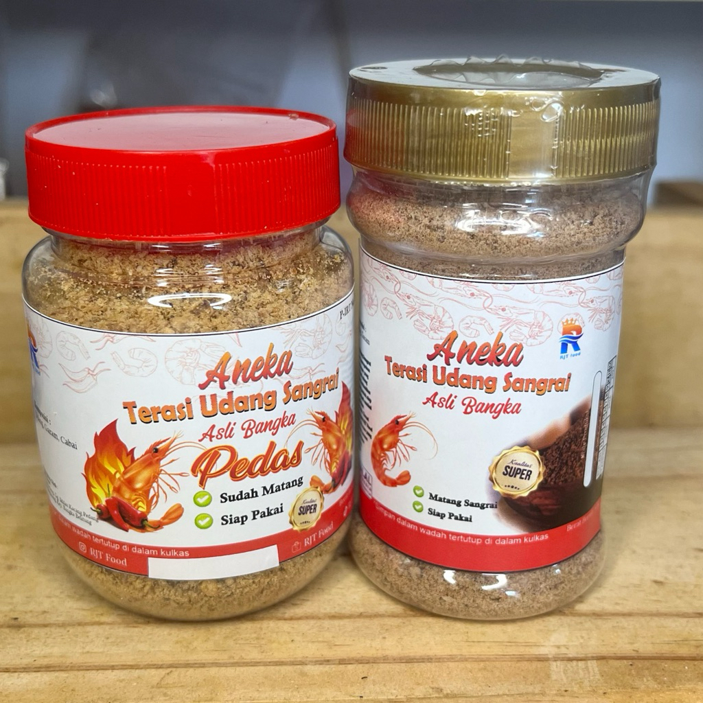 paket isi 2 terasi bangka sangrai pedas 85gr dan terasi bangka sangrai ori botol 75gr