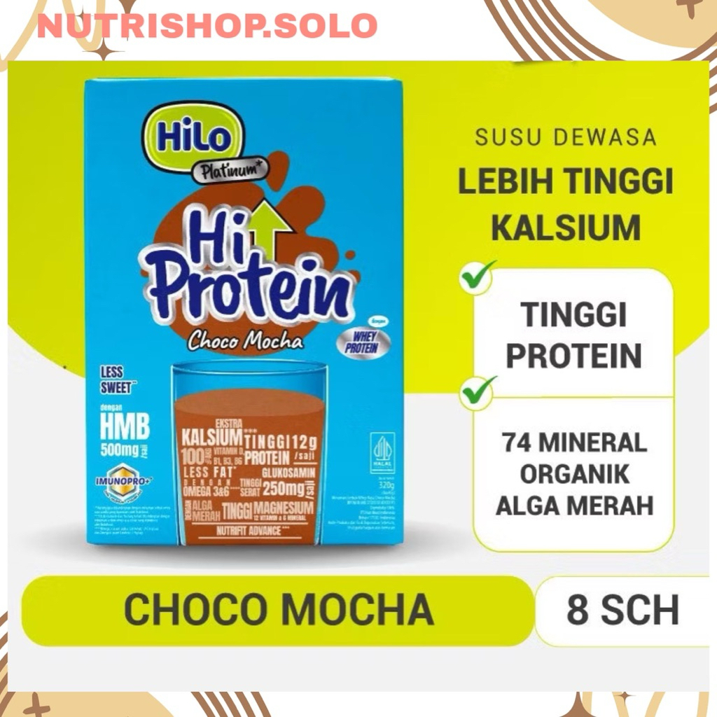 Hilo platinum HMB Choco mocha isi 8 sachet - susu hilo dengan HMB untuk menambah massa otot susu hil